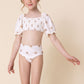 White floral print smocked 2pc girl swimsuit (size run small, go up 1-2 sizes)