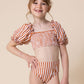 Terracotta stripe smocked 2pc girl swimsuit (size run small, go up 2-3 sizes)