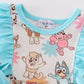 Blue character print ruffle girl bubble