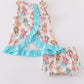 Blue character print ruffle girl bloomer set