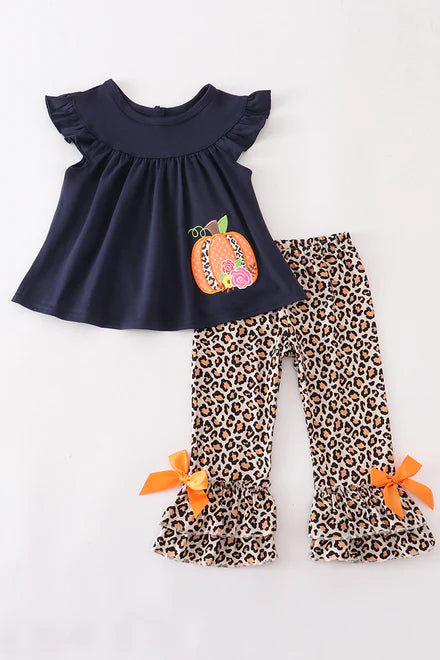 Navy leopard pumpkin two-piece