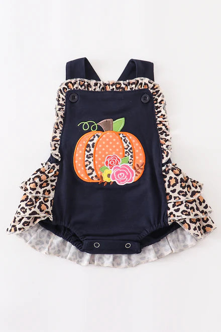 Navy leopard pumpkin girl bubble
