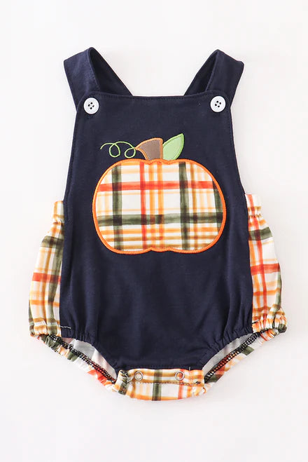 Navy plaid pumpkin boy bubble