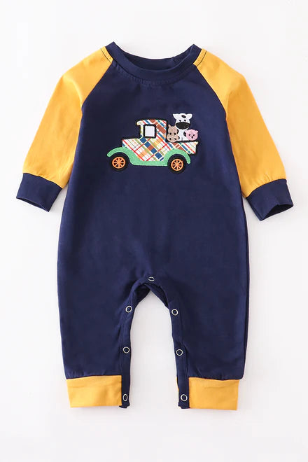 Navy farm romper
