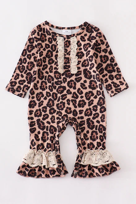 Leopard print ruffle romper