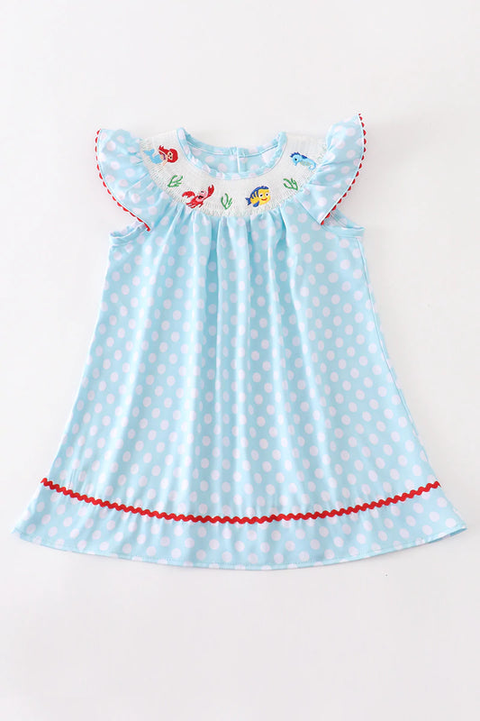 MINT GREEN POLKADOT MERMAID SMOCKED DRESS
