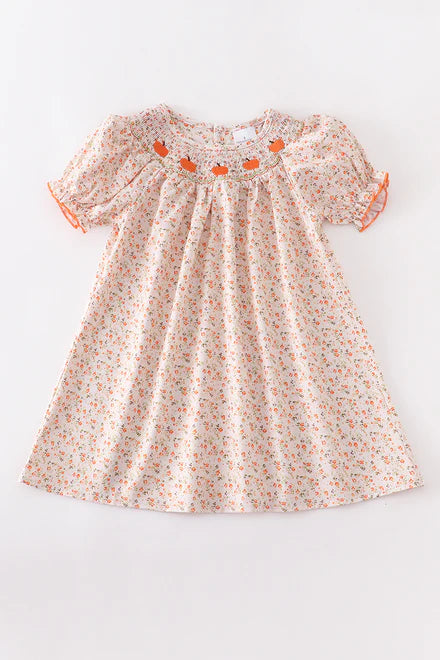 Orange Floral smocked dress
