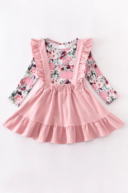 Pink floral suspender dress