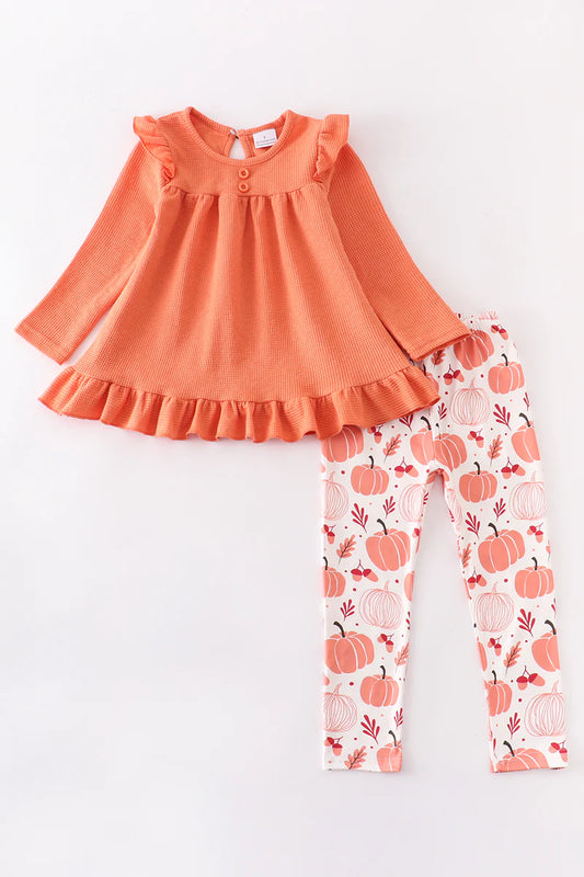 Orange ruffle pumpkin pants set