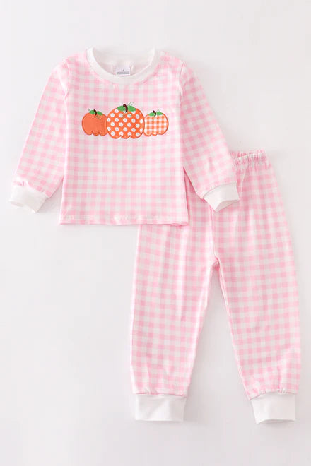 Pink plaid pumpkin pajama set