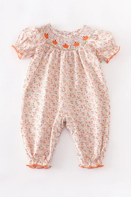 Orange Floral smocked romper
