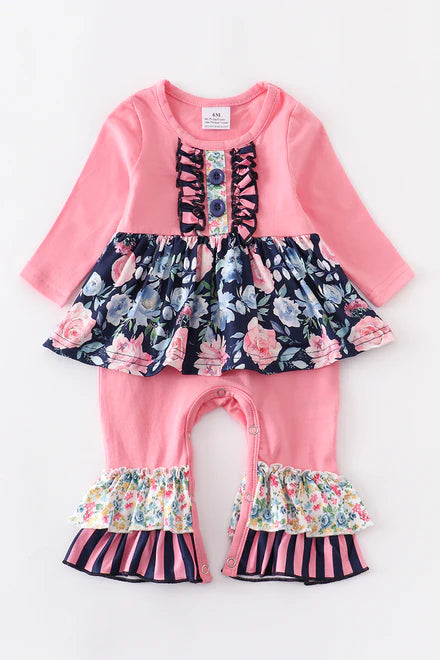 Pink floral romper