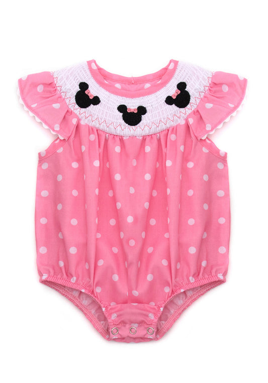 Pink mouse smocked baby romper