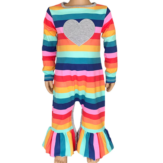 AnnLoren Baby Girls Boutique Rainbow Hearts Cotton Rompe